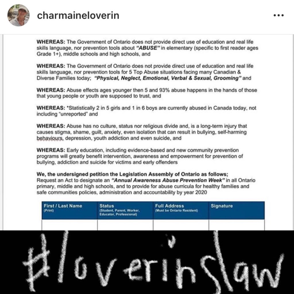 BarcelMar's tweet photo. Everyone who follows me on here and lives in #Ontario please sign #loverinslaw petition to create a child abuse awareness prevention week in our schools. To add your name contact @loverinchar #wearpurpleday #jpsteam #stopchildabuse @gottogetoutof @livingwithabuse @Gatehouse_The https://t.co/jHmIFnlPjp