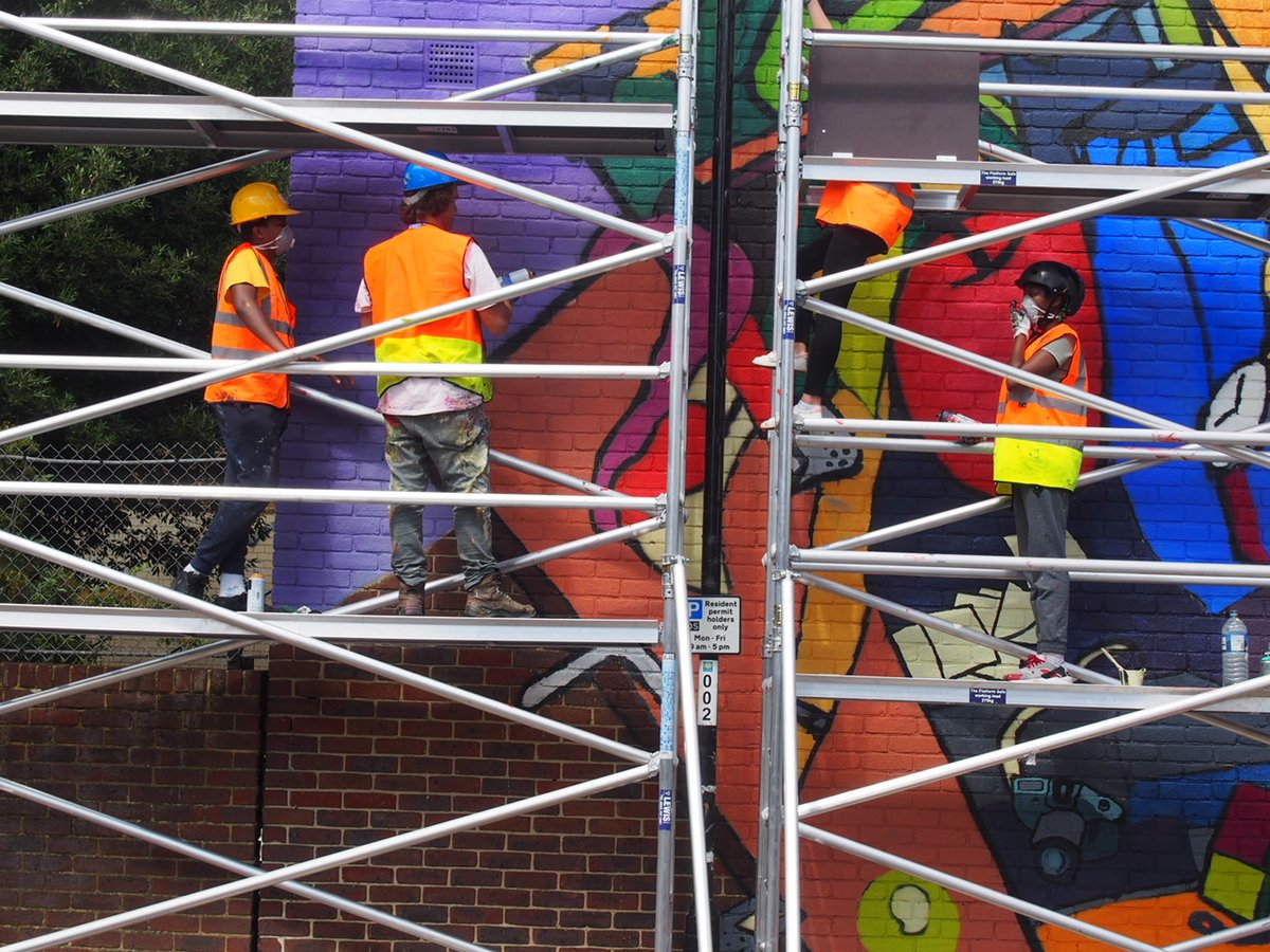 artmongers's tweet photo. Now the summer is truly over, we'd like to share this pics of our sunny painting experience with young people from @Addeys300 
The context: the tentative ease of restrictions in July after a prolonged lockdown. The image we developed: a young person's wardrobe bursting with life! https://t.co/SQLSM07RT2