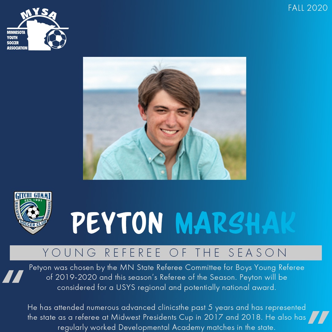 MinnYouthSoccer's tweet photo. Congratulations to Petyon on winning Young Referee of the Season AND he was chosen as Minnesota's 2019 USYS Young Referee of the Year (Boys)! 

Peyton plays for @GitchSoccer  and will be considered for a USYS Regional (and potentially National) award. https://t.co/JkkcuMZ6k3