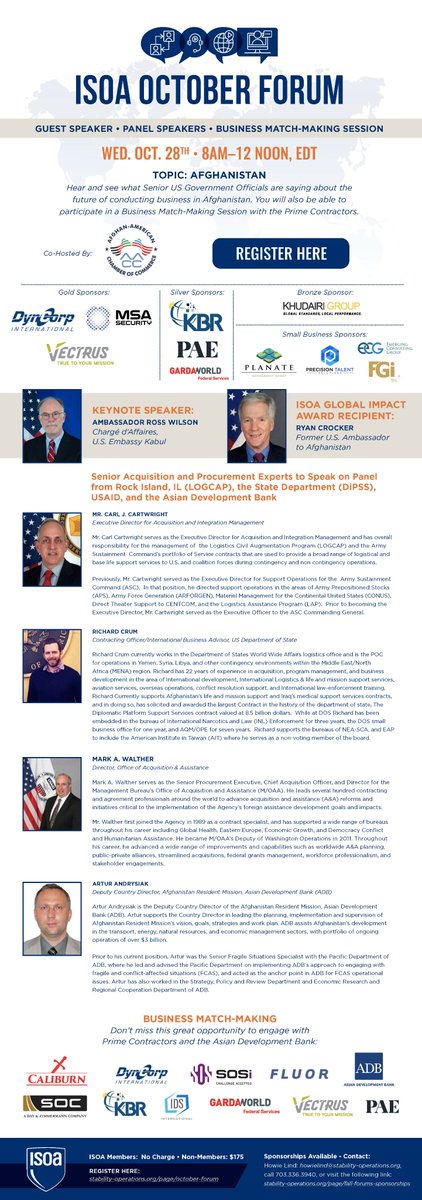 StabilityOps's tweet photo. Reminder -- ISOA October Forum Registration Closes on Tuesday, Oct. 27 at 5:00pm (EDT) -- Sign Up Today!

To register and learn more ➡️ https://t.co/whP4tZ30ID

#stabilityops #ISOAFallForums https://t.co/bz0LkF2swY