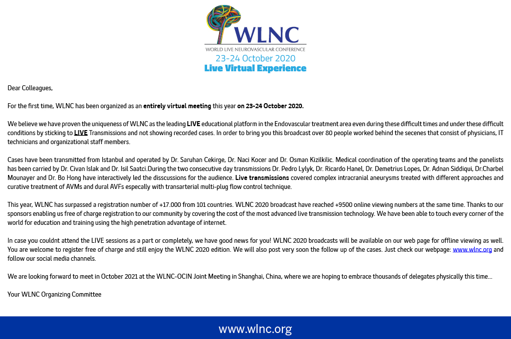 WLNCofficial's tweet photo. WLNC Live Virtual Experience / Afterword of WLNC 2020

#wlnc #livecase #neurovascular #neurosurgery #neurointervention  #cerebrovascular #endovascular #avm #avf #duralavf #virtualcongress #transvenous #revascularizationsurgery #dekongroup #dekoncongress https://t.co/BV8Fmtk9v2