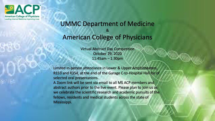 MS_ACP's tweet photo. Abstract Day 2020! This Thursday we will hold our annual poster competition finale. Check your email for a link to join virtually for oral presentations and awards. @acpinternists @clubmedummc @ummcmedres @ummcnews @ummc_medpeds https://t.co/9uXn94RQUY