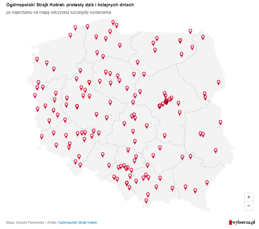danieltilles1's tweet photo. A map showing the locations of over 150 protests against the abortion ruling around Poland, many of them in smaller towns and a quite a few in the more conservative east of the country.

Via BIQdata: https://t.co/95amSqvDeN https://t.co/EEig1Oyz70