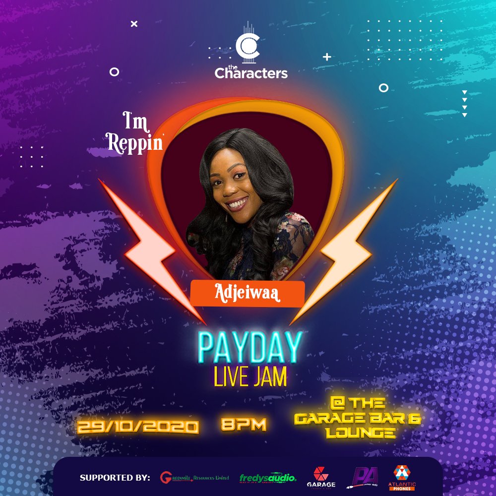 thecharactersgh's tweet photo. And we're super excited that some of our favourite people will be coming through to support the #PayDayLiveJam @garage_ghana .

Inbox us your photo if you're gonna come through. We'll post you!✌🏿🤩

#thecharactersband 
#PayDayLive https://t.co/4SDd62Vo55