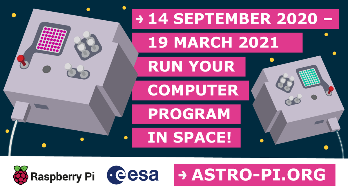 Raspberry_Pi's tweet photo. Do you know a young person you want to introduce to coding?
You do? Great!
No better way to get them inspired that @astro_pi Mission Zero: their short program will run aboard a Raspberry Pi on the International @Space_Station!
Find out more: https://t.co/HT8Hmv1xMW 🚀
#STEMed https://t.co/mxoySa7ZbH