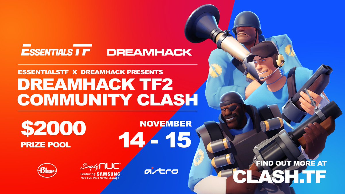 TF2Essentials's tweet image. We’re excited to announce that we’re partnering up with @DreamHack to bring you the DreamHack TF2 Community Clash. 

The event will be on the 14th - 15th of November.

Find more info at Clash.TF.

#TF2Clash