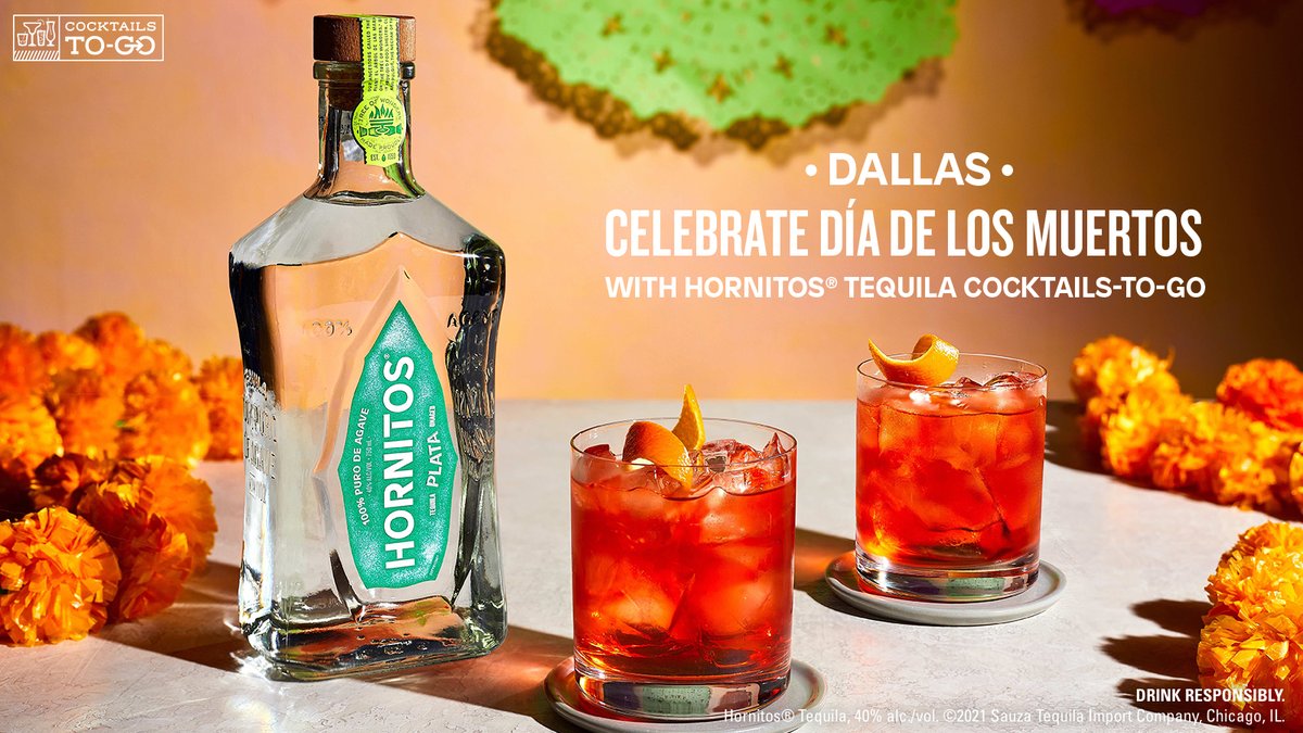 HornitosTequila's tweet photo. Dallas, take your shot at celebrating Día de los Muertos with a Hornitos cocktail to-go from one of these local spots: La Duni, Cocos Fire &amp; Ice, and El Come Taco. #AShotWorthTaking #DiadeLosMuertos #CocktailsToGo https://t.co/JDomE9fQMM