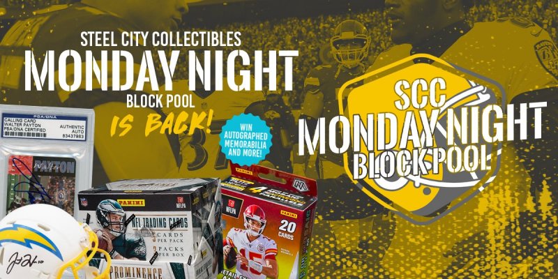 SCCTradingCards's tweet photo. LAST CALL for tonight's Monday Night Block Pool! Win awesome prizes including autographed football cards and memorabilia just by shopping for your favorite trading card products!
Shop Block Pool items here: https://t.co/bGhmpAodOQ
#TheHobby #MondayNightFootball #NFL #BlockPool https://t.co/WIMKbgupGe