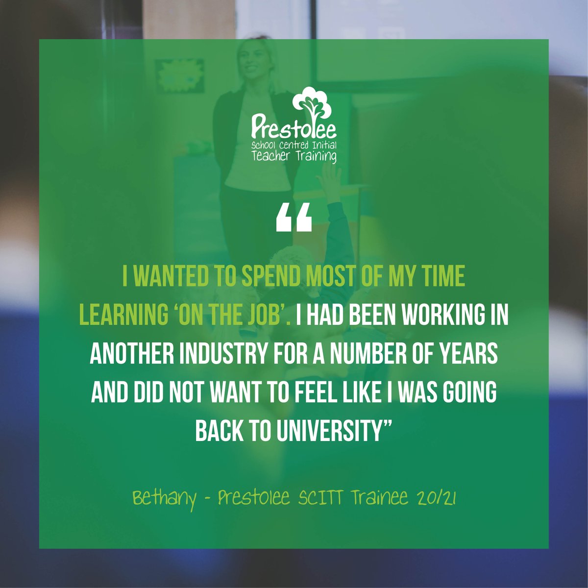 At Prestolee SCITT we welcome applications from both career changers with valuable work experience, through to those who are in their final year of their first degree. 

Find out more at: prestoleescitt.co.uk

#SCITT #traintoteach #traineetwitter #teachertwitter