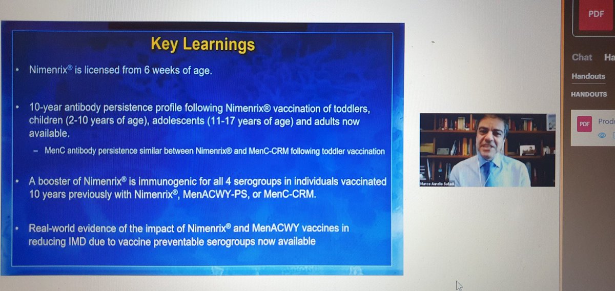 AnechkaMD's tweet photo. Dr. Marco Safadi
Nimenrix is a quad-vaccine for @MenACWY for vaccination from 6 weeks of age.
It may substitute #MenC vaccination or it can follow up the primary vaccination program.
Data shows that response lasts 10y after vaccination in toddlers.
#ESPID2020 @ESPIDsociety https://t.co/aabI96aguS