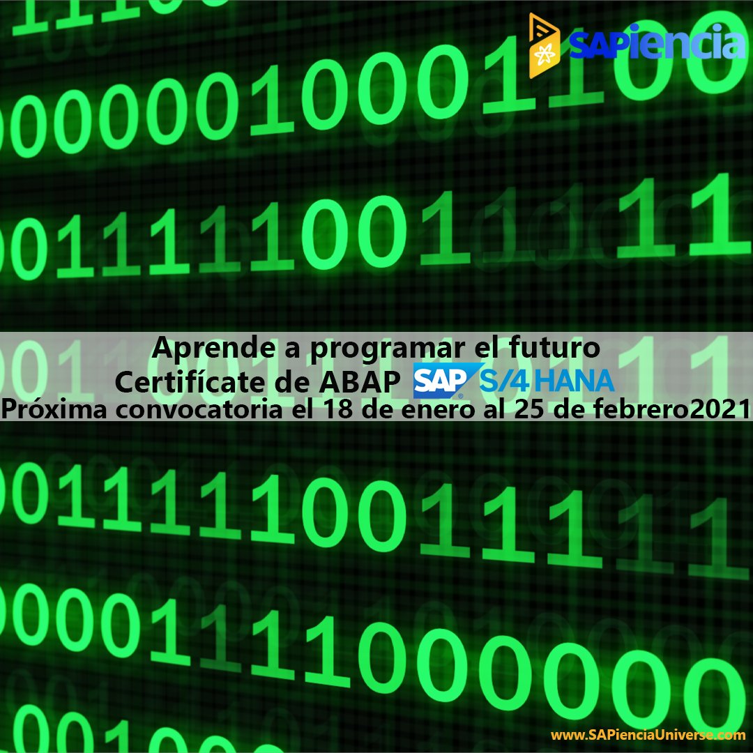SapienciaUni's tweet photo. Aprende a programar el #FUTURO ¡Certifícate de ABAP SAP S/4 HANA!
Próxima convocatoria 18/01 al 25/02 2021
https://t.co/RrX9SkVfbH

#SAP #SAPS4HANA #ABAP
#MasterSAP #PosgradoSAP #SAPcertification #SAPMaster #SAPTraining #SAPCourse #SAPCareers #SAPAcademy #SAP4Good #LifeAtSAP https://t.co/5XZvyoqoGm