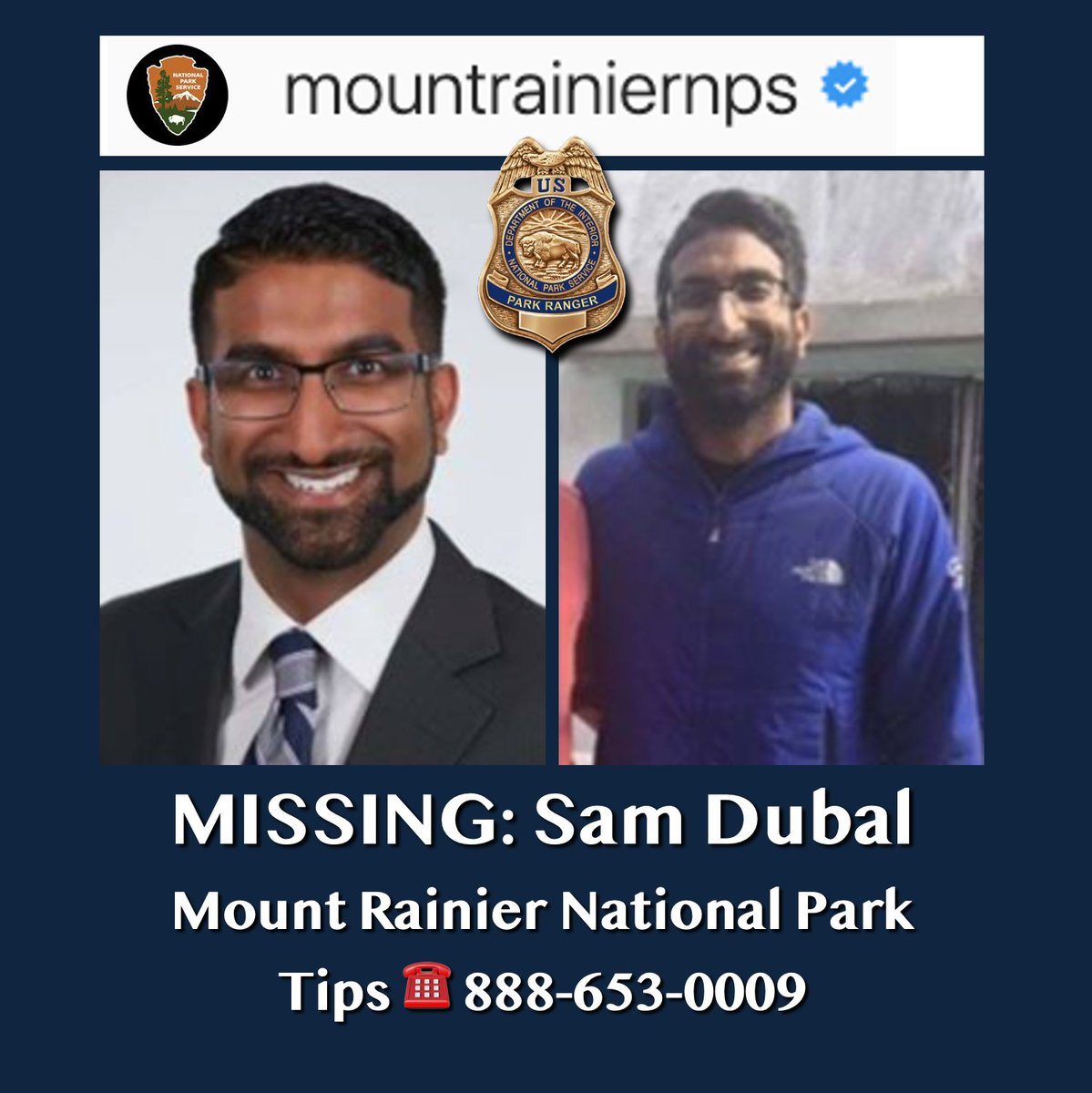 SpecialAgentNPS's tweet photo. Ongoing search for missing hiker in Mount Rainier National Park - https://t.co/lN6l8TL0La
Tips ☎️ 888-653-0009 or https://t.co/MWCs7M1XSb
https://t.co/30e1Rmj1wR
#Missing #MountRainier #USParkRanger #NPS #PublicLands @MountRainierNPS https://t.co/Id4JKe2dxW