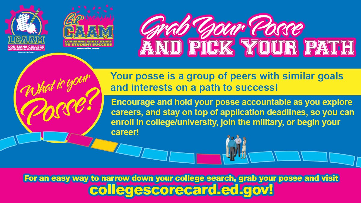 LAGEARUP's tweet photo. Bros, Girls, Besties, Friends, Posse! No matter what you call them you all can succeed together! Encourage your peers to aim for success!! #LCAAM #CollegeConvos #SayLESSS #MatchandFit #GeauxToCollege https://t.co/UMTqLgNdZh