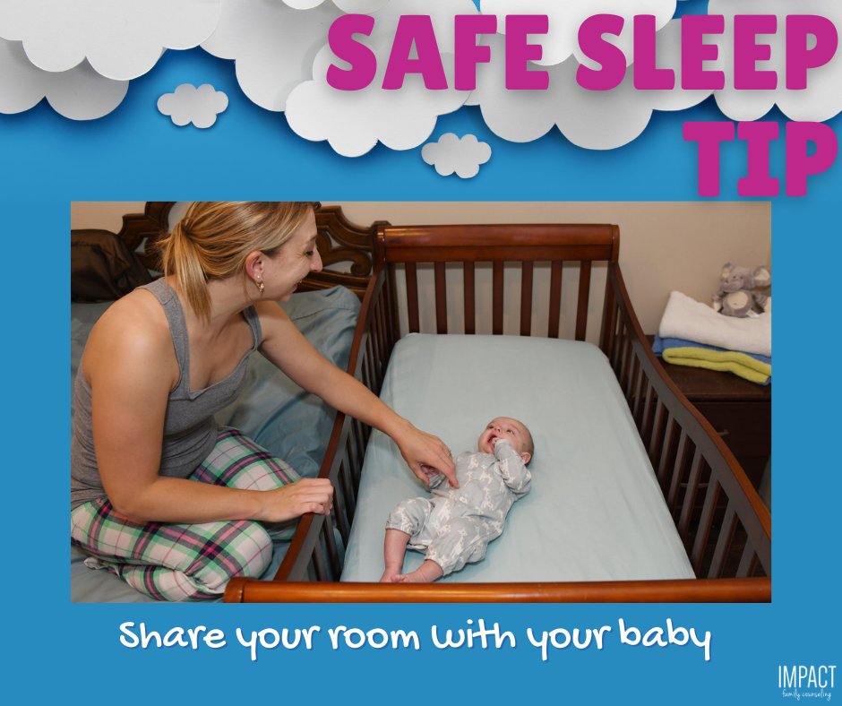 Safe Sleep Tip #4: Room sharing helps reduce the risk of #SIDS. Put baby on his or her own separate sleep area (a crib or bassinet) next to your bed. For more info visit: bit.ly/2AO7I9J