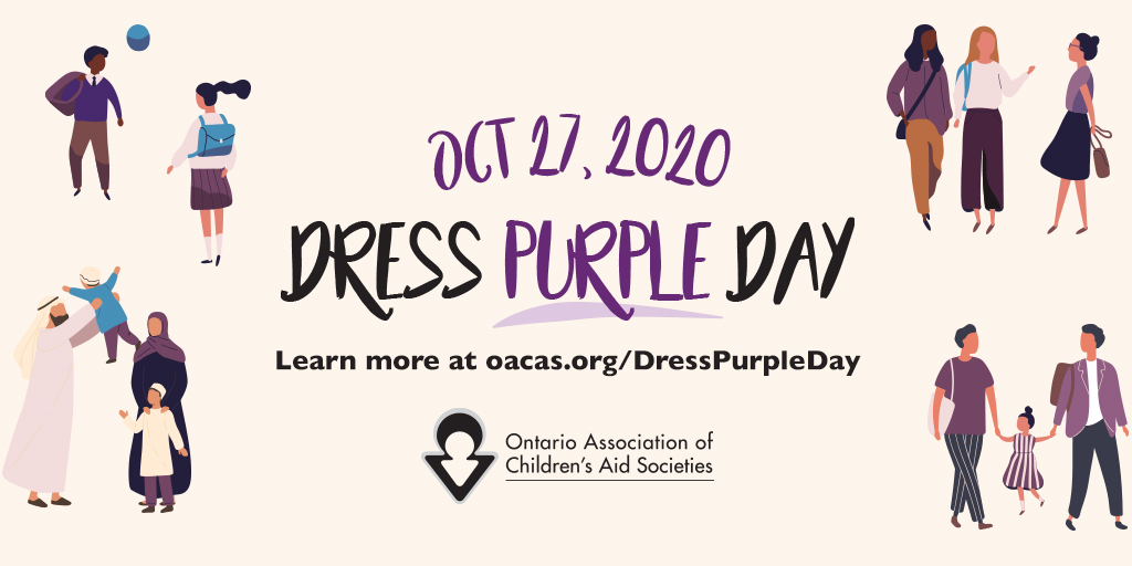 Tomorrow is Dress Purple Day! Children’s Aid Societies in Ontario are raising awareness about the important role that communities play in supporting vulnerable children, youth, &amp; families. 

Wear purple tomorrow to show children, youth, &amp; families your support! <a href="/our_children/">OACAS</a>