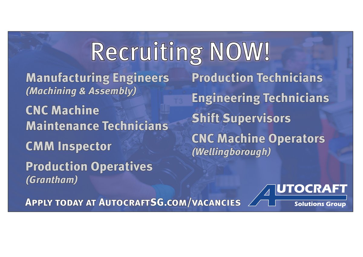 Despite both Covid-19 and Brexit, we're growing fast and are looking for talented people to fill a number of newly created positions at our Grantham and Wellingborough facilities! 😀 
Apply today at: AutocraftSG.com/vacancies