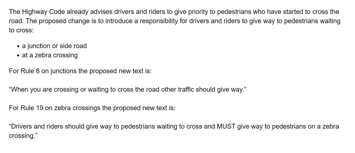 The changes to Rule 8 and Rule 19 also propose strengthening the guidance on when drivers (and cyclists) MUST give way to pedestrians at zebra crossings when they're already crossing and SHOULD give way when they're waiting to cross at a junction or a zebra crossing.