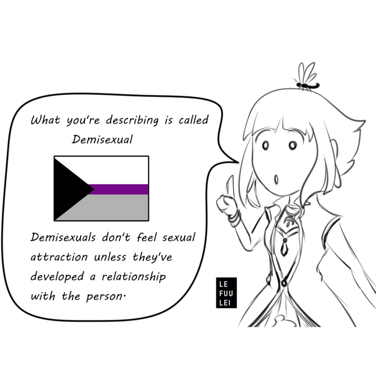 Lefuulei's tweet photo. Just a little comic about Arya's sexuality featuring @KokoTruffle 's oc Alouette!
#asexualawarenessweek #demisexual #lefuuleiart #demisexualartist #aceartist https://t.co/hCtJPfJbz1