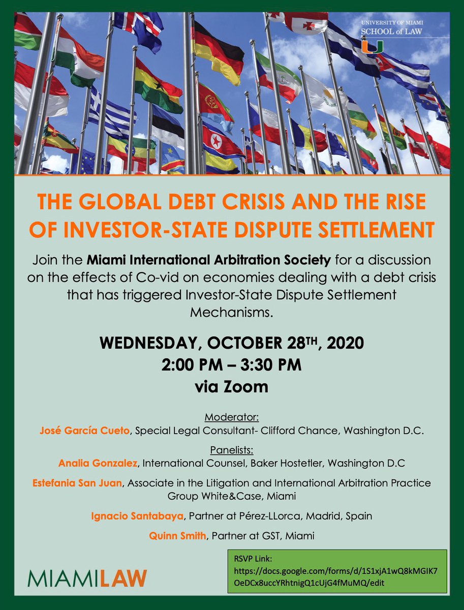 gstllp's tweet photo. We are delighted to join @MiamiIntlArb and @MiamiLawSchool 🙌 this Wednesday for a discussion on the global debt crisis and the rise of investor-state dispute settlements in the Covid era. RSVP link👇.
#GSTLLP https://t.co/jBrFnforj7