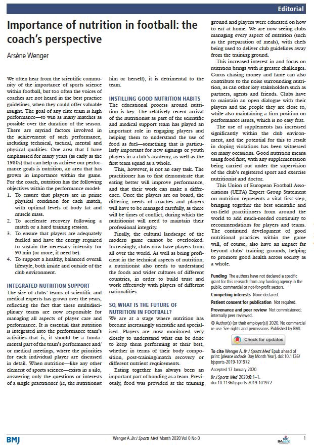 Amazing that such a legend of a manager not only values sports nutrition but has taken the time to write an editorial about it.
