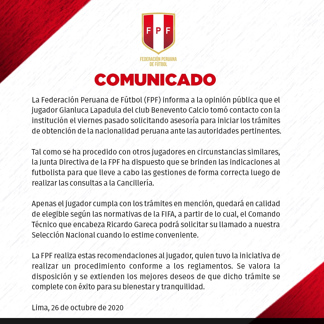jorgitoreyest's tweet photo. ¡OFICIAL!
Se confirma el contacto de #Lapdula con la #FPF para su futura convocatoria a la selección peruana, es cuestión de tiempo que el jugador sea ya oficializado como peruano y dependerá únicamente de Gareca si es llamado o no a la Bicolor https://t.co/2UPnfTQRgl