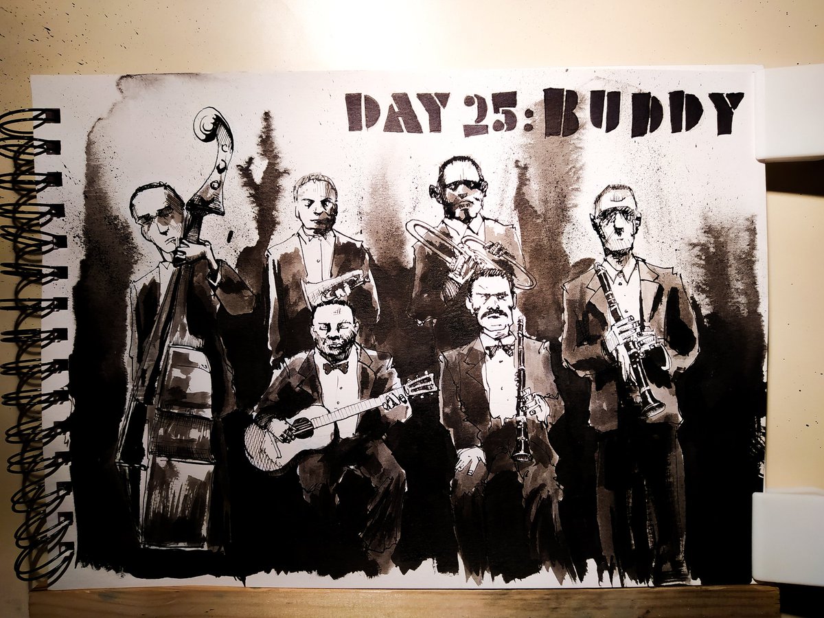 Inktober day 25: Buddy

Buddy Bolden and the Buddy Bolden Band, pioneering jazz musicians and the most interesting picture that comes up when you google 'Buddy'.

#inktober #inktober2020 #inktoberday25 #inktoberday25buddy #buddybolden #jazz #penandink #inkandwash