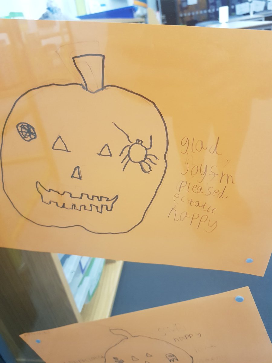 MissPhilip19's tweet photo. P3 have been expanding our emotional vocabulary using @EmotionWorksCIC. We have picked 5 synonyms to describe our pumpkins emotion. https://t.co/HW8NI68TnY