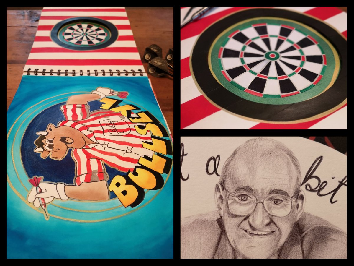 LauraDentArt's tweet photo. #Sketchbookcircle arrived this week & it is game themed.I love a game of darts so #bullseye seemed the perfect choice for my entry #youcantbeatabitofbully #pendrawing #gameon #darts #jimbowen #art #birodrawing #birodrawings #drawing #ArtistOnTwitter #180 #goodarrows #BFH https://t.co/heOhME7TMI