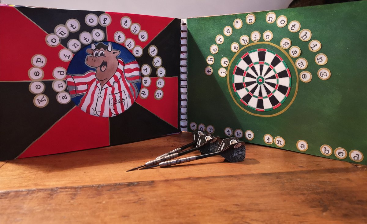 LauraDentArt's tweet photo. #Sketchbookcircle arrived this week & it is game themed.I love a game of darts so #bullseye seemed the perfect choice for my entry #youcantbeatabitofbully #pendrawing #gameon #darts #jimbowen #art #birodrawing #birodrawings #drawing #ArtistOnTwitter #180 #goodarrows #BFH https://t.co/heOhME7TMI