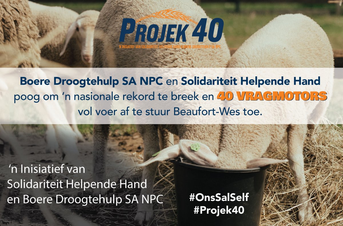 solhelpendehand's tweet photo. Besoek https://t.co/2pRpCw6VXN om ‘n boer en ‘n student te help. 40 vragmotors vol #hoop en 40 #studente met ‘n hoopvolle toekoms! #OnsSalSelf #Projek40 @ReneRouxSHH @NoethHannes @SolidariDirk @solidariteit @SBeweging #DroogtehulpSA https://t.co/8hZGtvXPy9