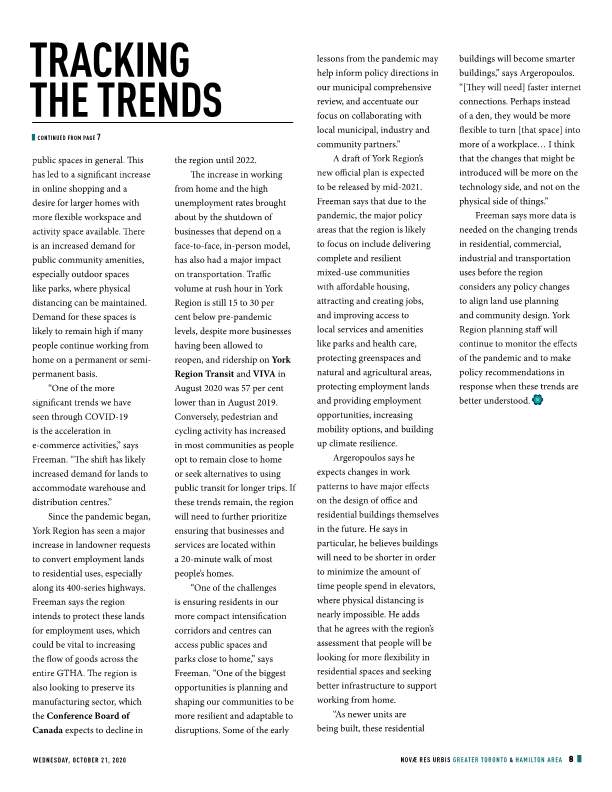 Some of my thoughts on COVID-19’s effect on planning and design in York Region. Posted with permission of the publisher of NRU Publishing Inc. Original article first appeared in Novae Res Urbis – GTHA, Vol. 23, No. 42, Wednesday, October 21, 2020. <a href="/NRUpublishing/">Novae Res Urbis</a>