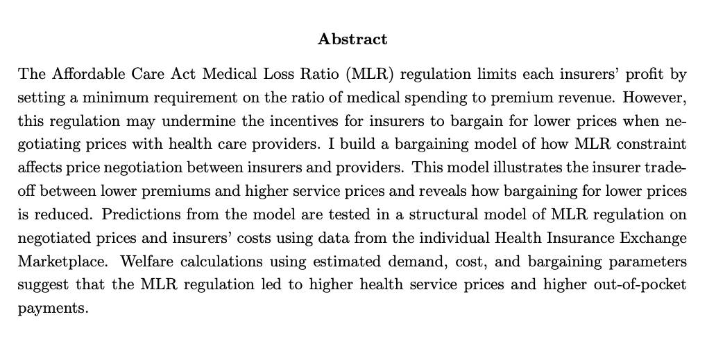 Xiaoxi ZhaoJMP: "The Effect of Medical Loss Ratio Regulation on Insurer Pricing"Website:  https://xiaoxizhao.github.io/ 