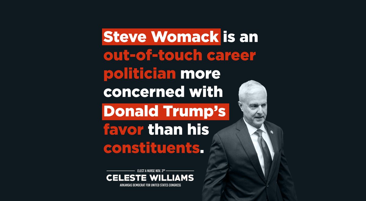 CelesteforAR's tweet photo. There is a strong contrast between Celeste’s background as a family nurse practitioner, wife, and mother of four, to Rep. Steve Womack’s career as a typical D.C. politician.
Chip in today to #FlipTheThird: https://t.co/qBb0LihZZ4 https://t.co/CeA9hH4CH0