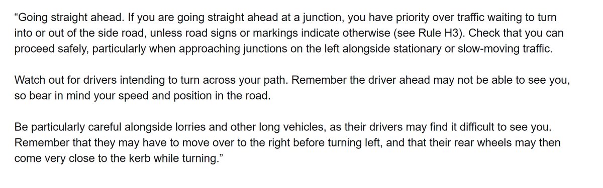 Meanwhile Rule 76 establishes that cyclists going straight ahead have priority over turning traffic in most cases.