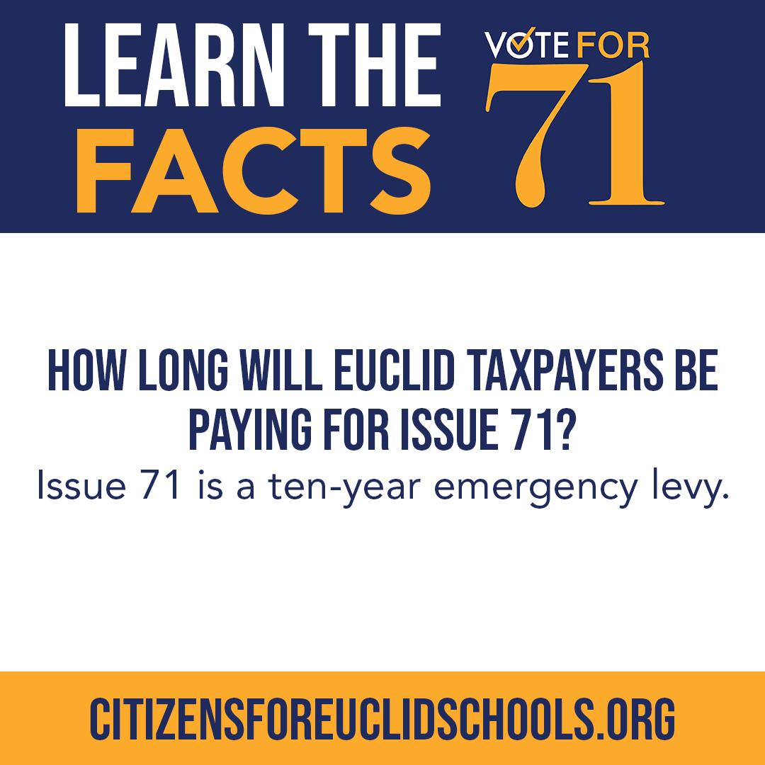 Citizens4ECS's tweet photo. Issue 71 will generate $5.6 million for #OurEuclid schools every year for the next 10 years. This amount will remain consistent over that time to fill the gap created by the 2018 levy renewal failure. #PanthersVote https://t.co/17Zdf2vBBg