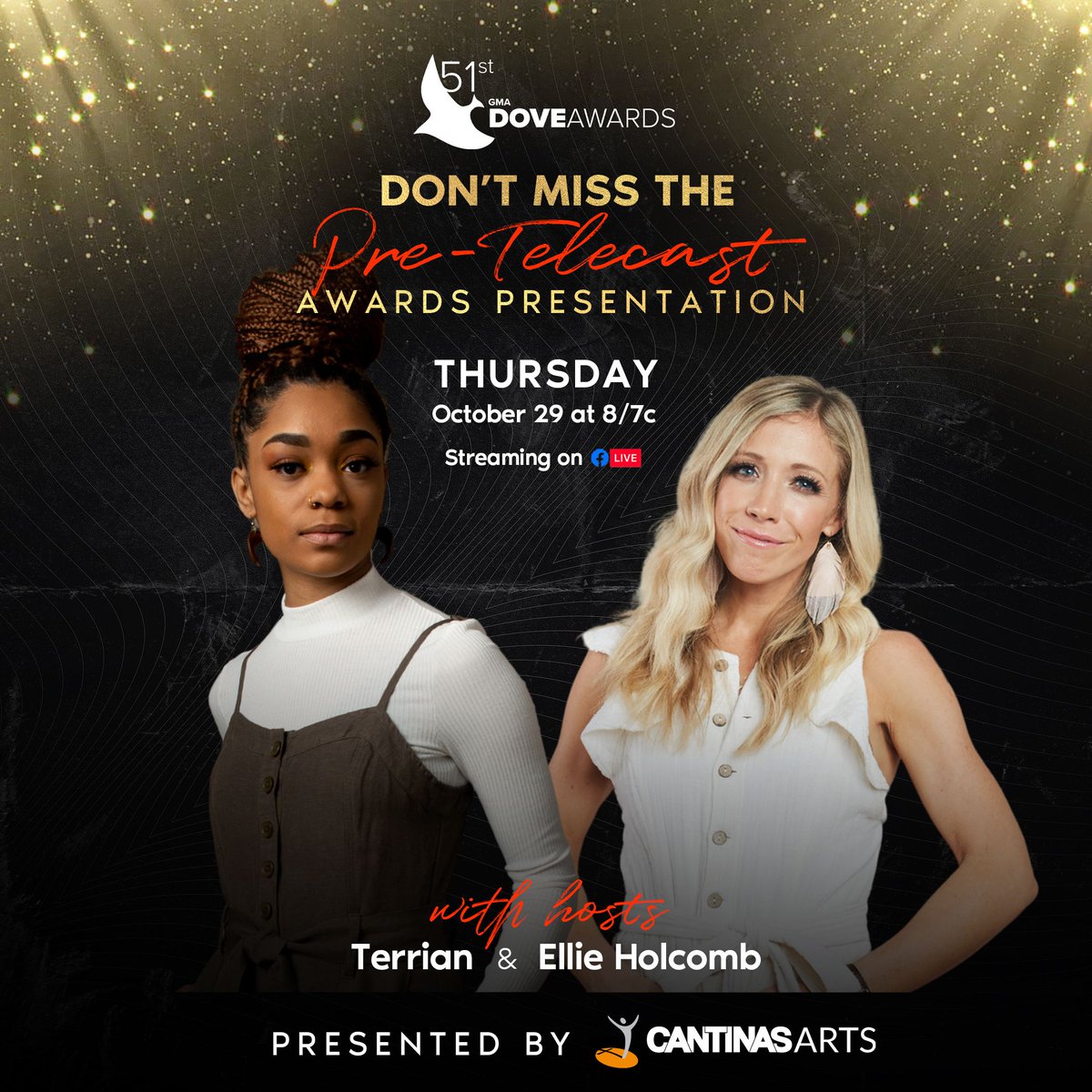 DON'T FORGET! This Thursday during the #DoveAwards PRE-TELECAST find out the big winners for categories like Songwriter of the Year, Pop/Contemporary Recorded Song of the Year, and more! With co-hosts <a href="/iamterrian/">TERRIAN</a> &amp; <a href="/ellieholcomb/">Ellie Holcomb</a> 🖤 🕊️