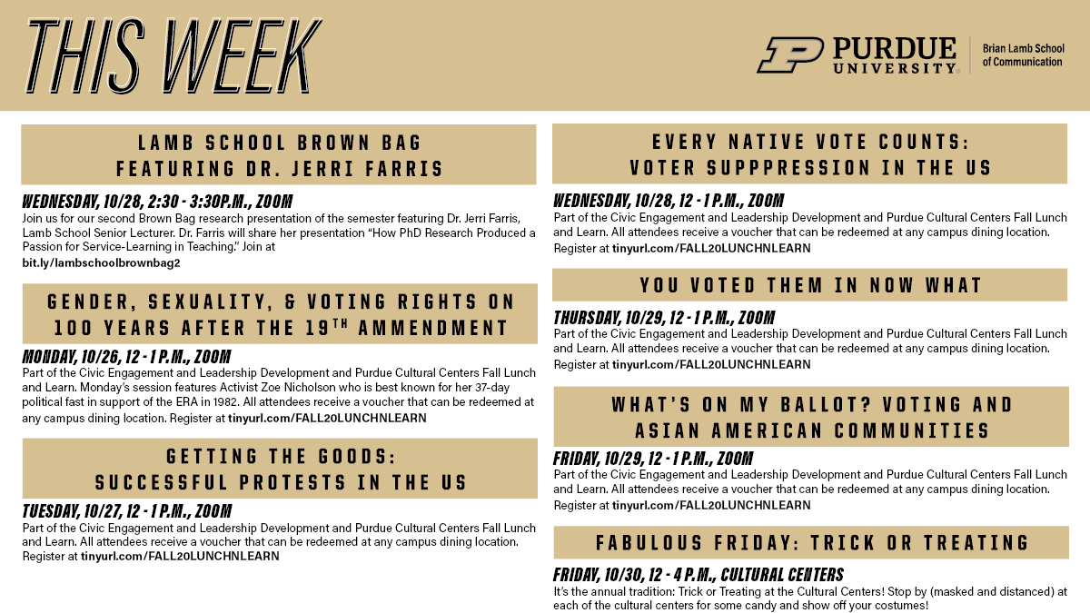 LambSchool's tweet photo. If you didn't already know it's election season, you will when you see the line up of events in and around the Lamb School #thisweeknextweek! https://t.co/wTSwGh0UdU