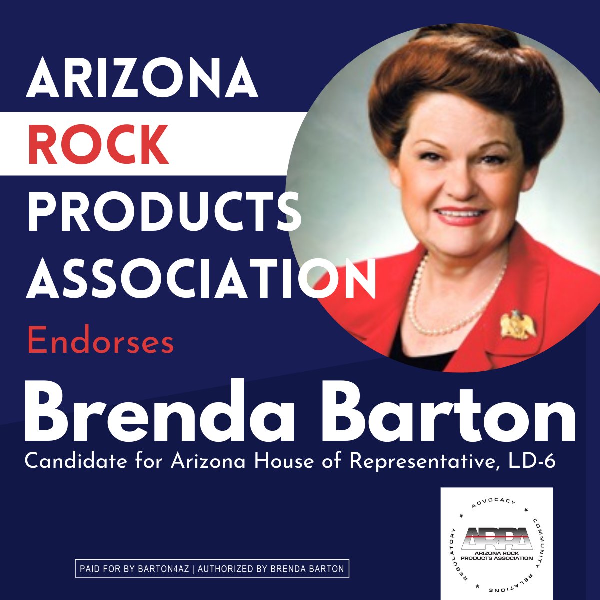 Barton4Az's tweet photo. am proud to be endorsed by the Arizona Rock Products Association! They know that I will be a voice for greater government transparency and regulatory reform to keep Arizona the best place to do business. https://t.co/fxYzQzFLqG