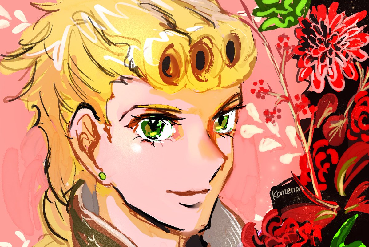 giorno giovanna 1boy blonde hair male focus solo flower green eyes braid  illustration images