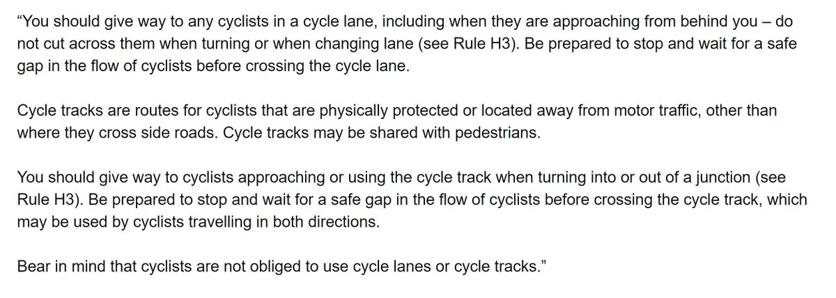 There's more for cyclists, including guidance on using roundabouts but turning now to the section on rules for drivers, Rule 140 establishes that drivers should give way to cyclists in cycle lanes, and when turning across cycle tracks.