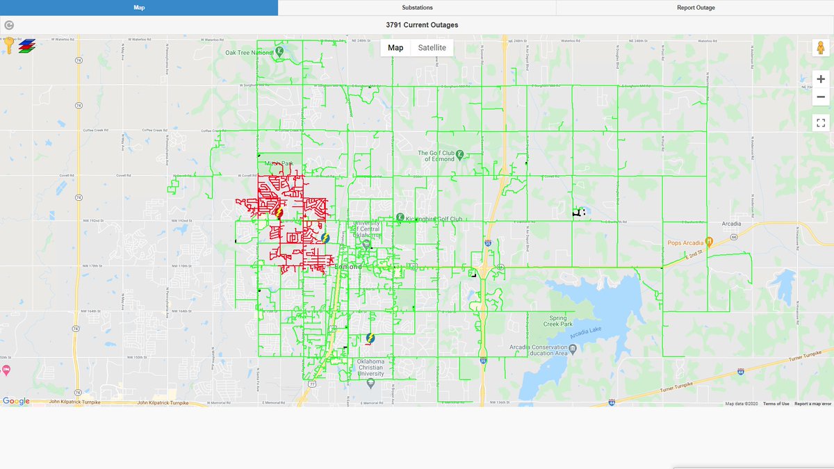 12:35 pm - Just under 3800 customers are currently without power. Most are in west Edmond in an area roughly bounded between Fretz - Santa Fe & Edmond Rd - Covell.