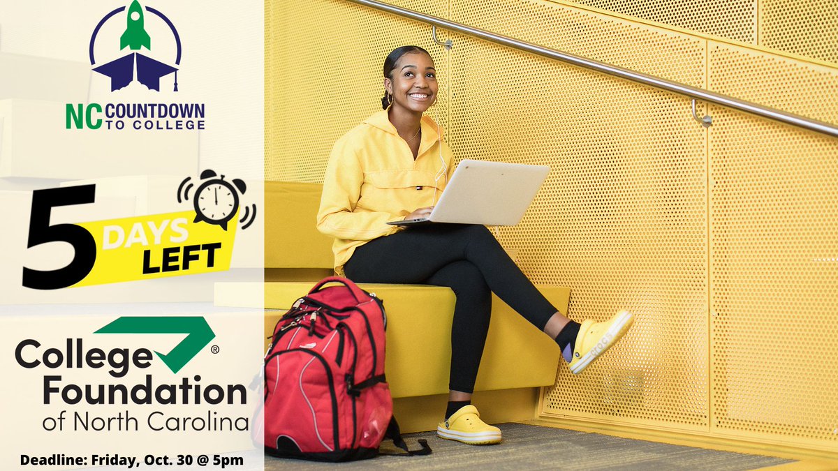 College Application Weeks are almost over! You have until 5pm this Friday to take advantage of waived application fees on CFNC.org. bit.ly/2QxD8IX