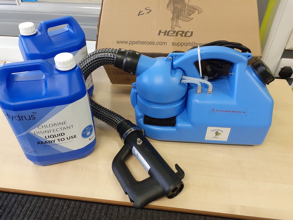 schoolbusmgr's tweet photo. The fogger has arrived! Everything, anything and everyone is getting fogged next half term! #staysafe #tier3 #fogger #santizing #dinnerhall #classrooms #everything #sbmtwitter #sbltwitter https://t.co/hSp4xMQRQP