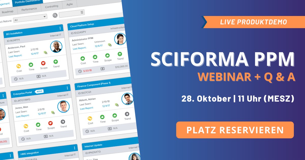 [#Webinar] Registrieren Sie sich für unser live PPM Demo Webinar in 2 Tagen! Erleben Sie, wie #Sciforma Ihnen hilft, die richtigen Projekte zu priorisieren und auszuführen, um Ihr #Projektportfoliomanagement auf ein neues Level zu heben!

Jetzt anmelden: bit.ly/3jvf4CB