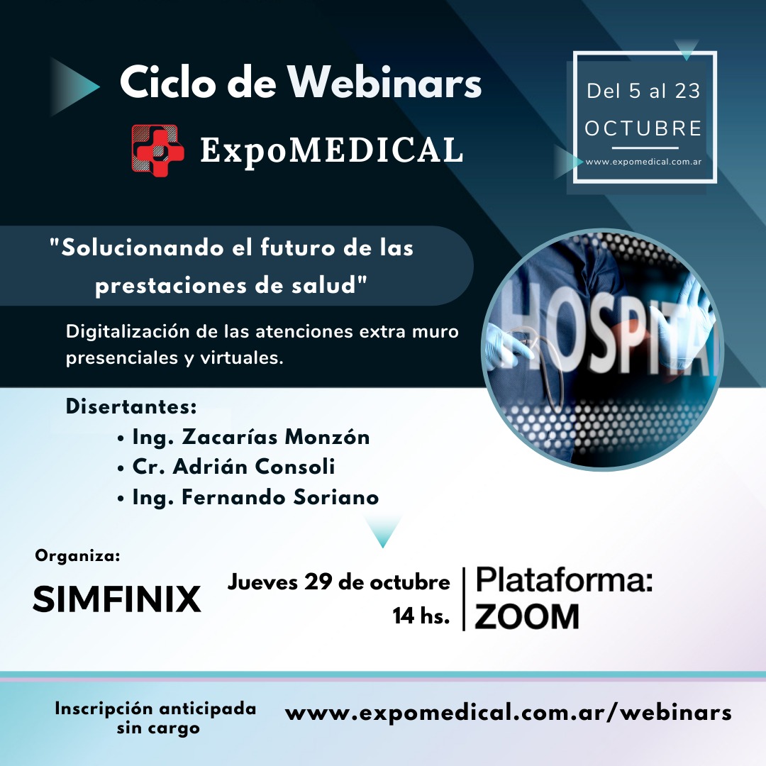Simfinix's tweet photo. Este jueves 29/octubre en @EXPOMEDICAL vamos a analizar el nuevo escenario de la atención de salud y las herramientas que necesita. https://t.co/ClJiVfau6u