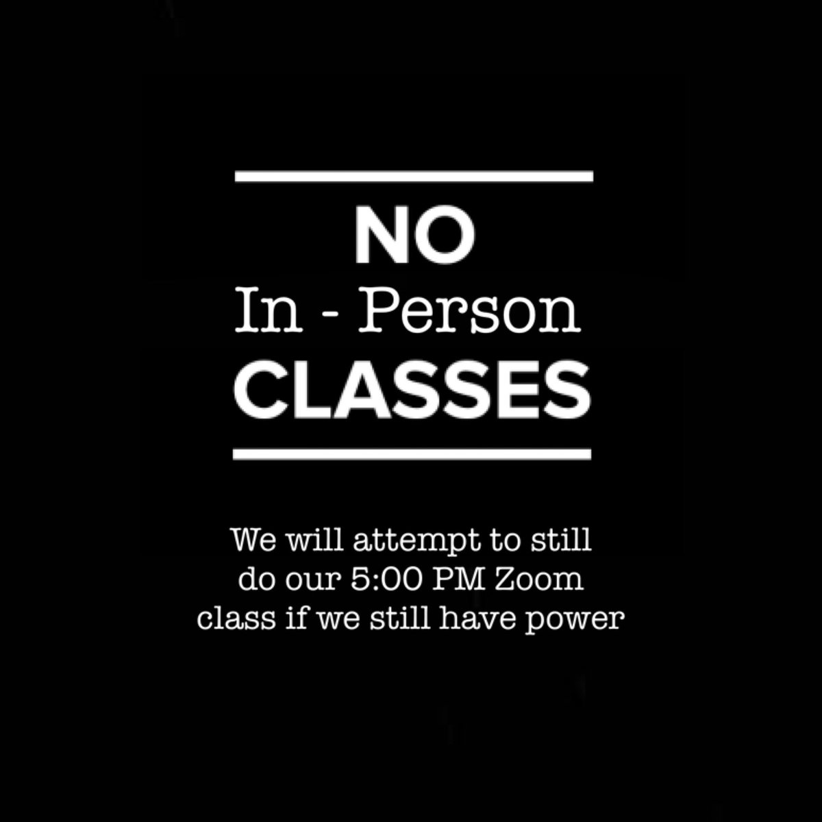 DragonKimsTKD's tweet photo. Due to the anticipation of icy roads this evening, we are cancelling all of our in-person classes today, Monday, October 26. We will still attempt to do our 5:00 p.m. Zoom Class if we have power. Please stay safe and warm! https://t.co/HM1nnp0oPy