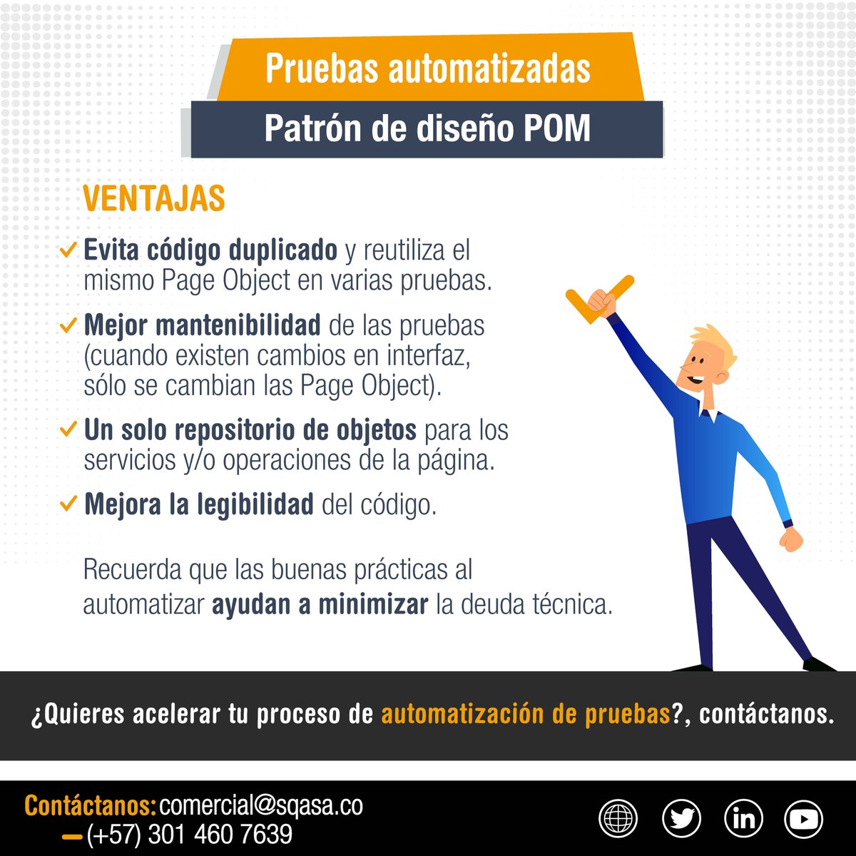 SQA_SA's tweet image. Recuerda que las pruebas automatizadas requieren un patrón de diseño⚙️
Aquí te explicamos más sobre el POM (Page Object Model) 💡
#sqa #testing #pageobjectmodel #patronesdediseño #software #tester #programar