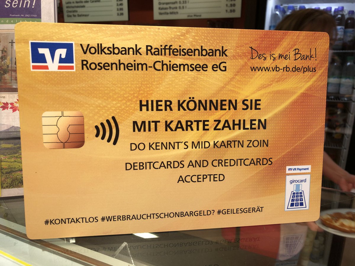 mikelseifert63's tweet photo. Jetzt wird‘s lustig. @mwmosen Jetzt kann man auch bei meinem Bäcker „mit Kartn zoin“, und geht natürlich auch mobile. #mobilepayment, #kontaktlos, #VRpayment https://t.co/7gEU82KSq6