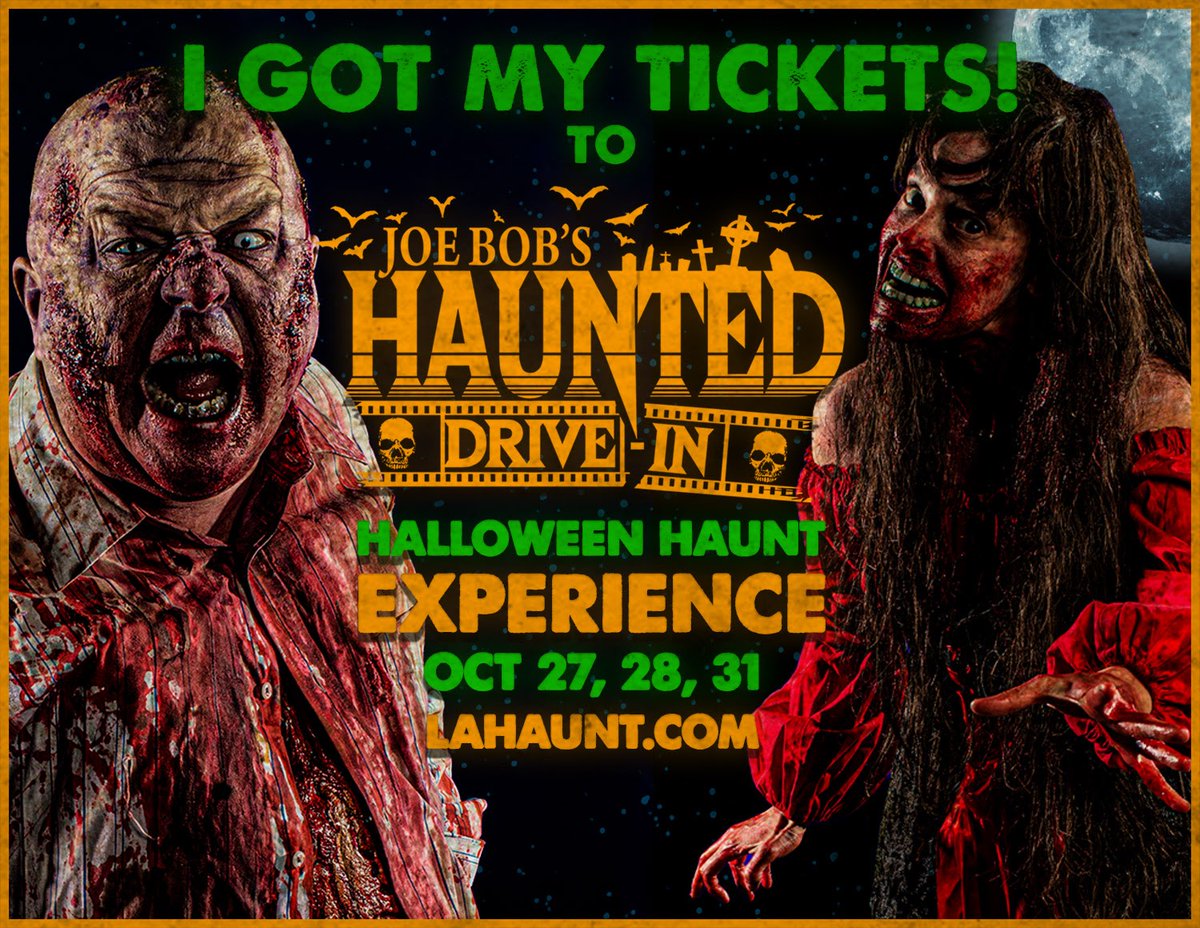 yvonnevwrites's tweet photo. I got my tickets to Joe Bob’s Haunted Drive-In! Have you? Get ‘em at https://t.co/pMxOFQhFQe 

#Halloween #lahaunt #JoeBobsHauntedDriveIn #JoeBobBriggs #drivein #horror #haunt #socal #losangeles #mutantfam #horrormovies #zombies https://t.co/dQ5I5c4W2U