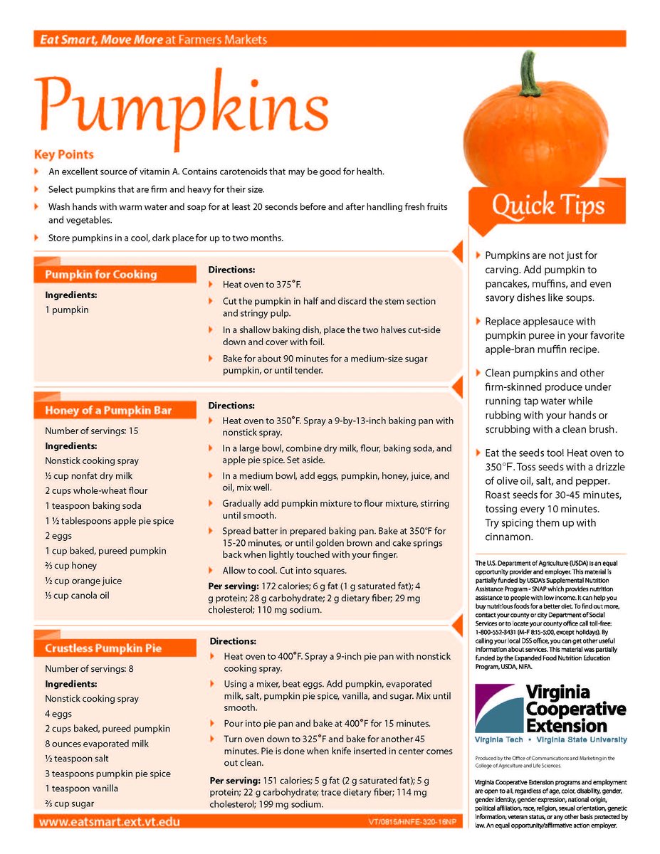 VACoopExt's tweet photo. It's #NationalPumpkinDay! Celebrate by whipping up some delicious pumpkin bars or even a pumpkin pie. 🎃 #EatSmartMoveMore #Pumpkins @VaFNP
👉 https://t.co/belBeg2aRx https://t.co/c0MNkA7Ood